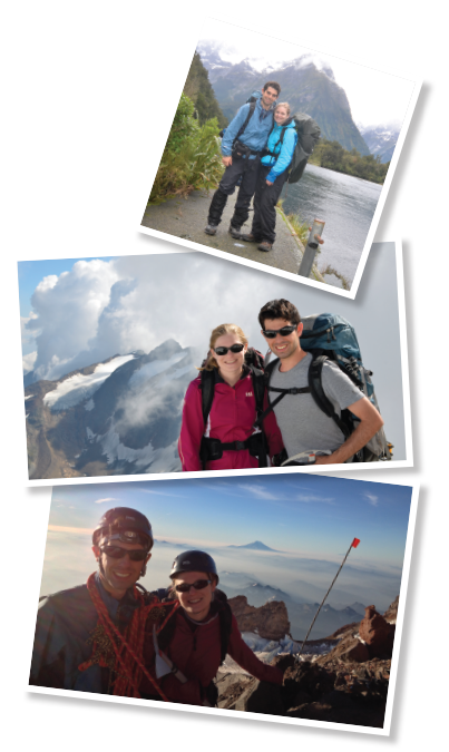 Top: Dr. Adler and Dr. Yarchoan near Milford Sound, New Zealand, in 2015. Middle: Dr. Adler and Dr. Yarchoan backpacking in the Stubai Alps in 2013. Bottom: Dr. Adler and Dr. Yarchoan in the Stubai Alps in 2013.